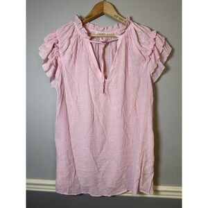 Cloudwalk Top Blouse Size Large Pink Womens Pullover Ruffled Short Sleeve V-Neck